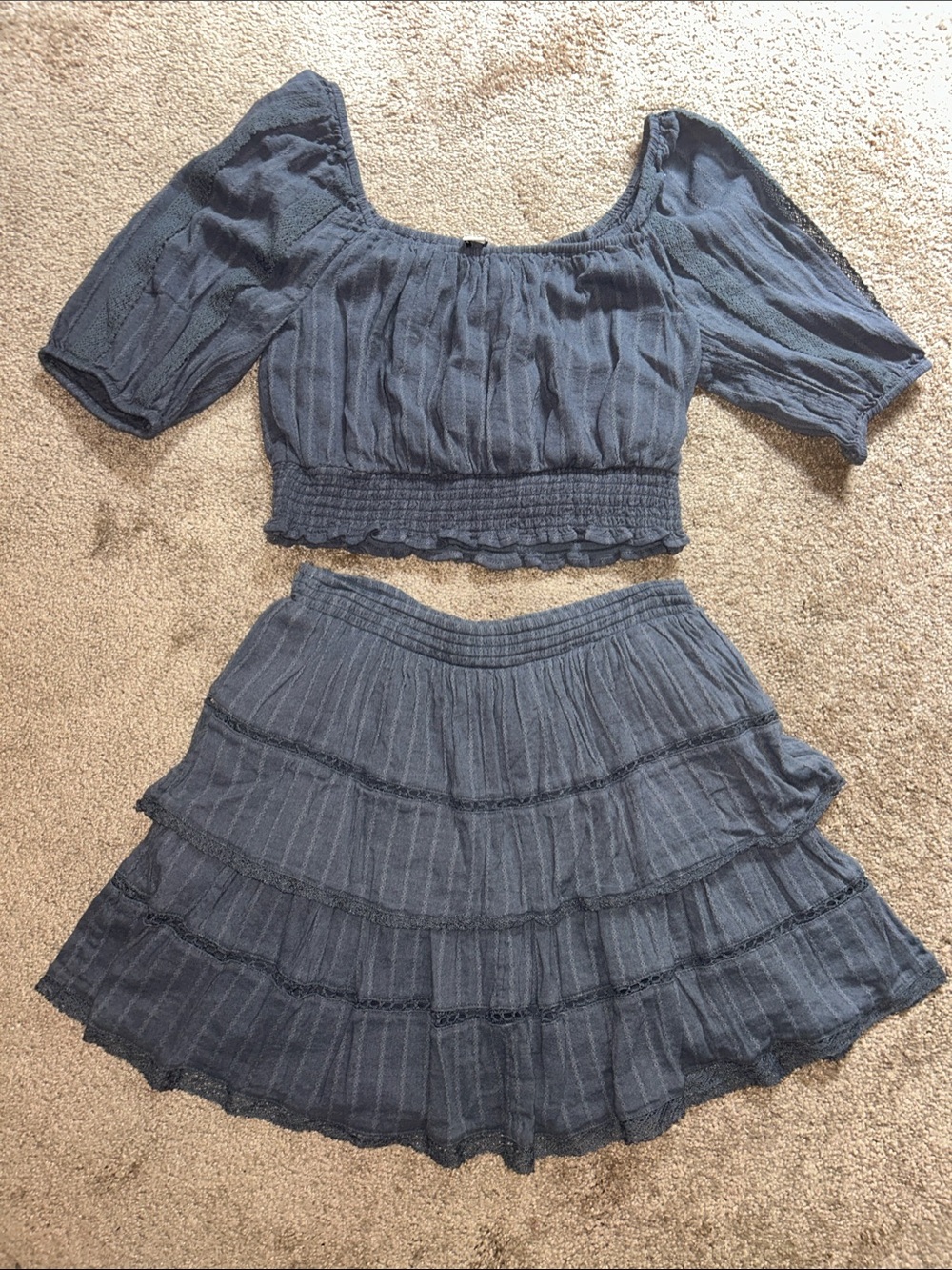 American Eagle Outfitters grey Tiered Two-Piece Skirt/top Set
